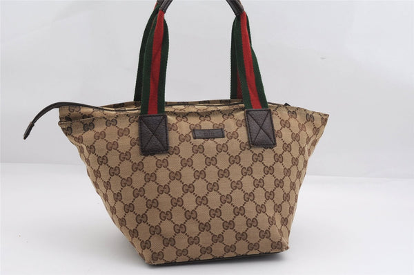 Authentic GUCCI Web Sherry Line Hand Bag GG Canvas Leather 131228 Brown 2119F