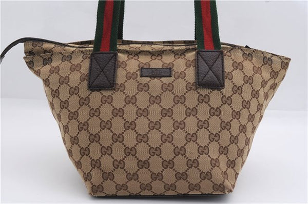 Authentic GUCCI Web Sherry Line Hand Bag GG Canvas Leather 131228 Brown 2119F