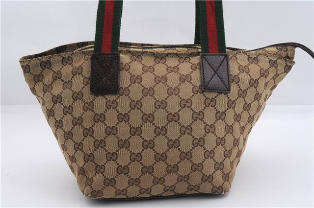 Authentic GUCCI Web Sherry Line Hand Bag GG Canvas Leather 131228 Brown 2119F