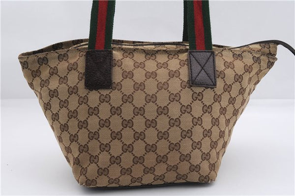 Authentic GUCCI Web Sherry Line Hand Bag GG Canvas Leather 131228 Brown 2119F