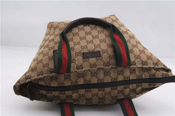 Authentic GUCCI Web Sherry Line Hand Bag GG Canvas Leather 131228 Brown 2119F