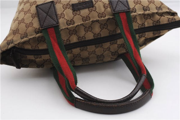 Authentic GUCCI Web Sherry Line Hand Bag GG Canvas Leather 131228 Brown 2119F