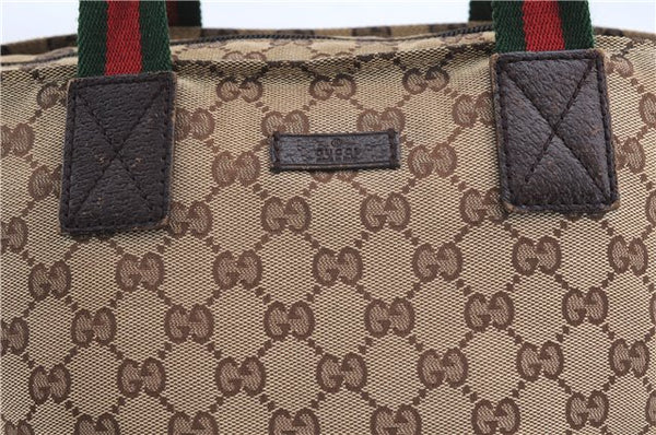 Authentic GUCCI Web Sherry Line Hand Bag GG Canvas Leather 131228 Brown 2119F
