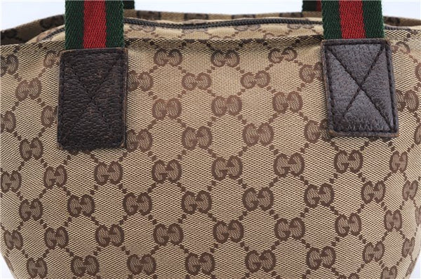 Authentic GUCCI Web Sherry Line Hand Bag GG Canvas Leather 131228 Brown 2119F