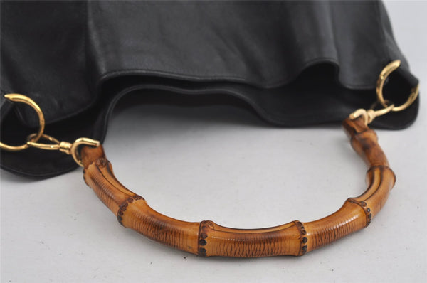 Authentic GUCCI Bamboo 2Way Shoulder Hand Bag Leather Black Junk 2121I