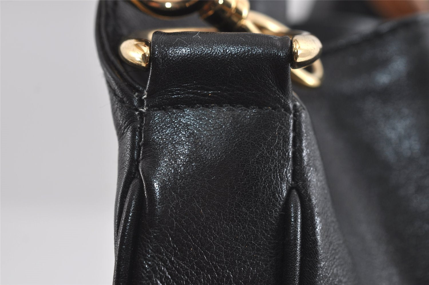 Authentic GUCCI Bamboo 2Way Shoulder Hand Bag Leather Black Junk 2121I