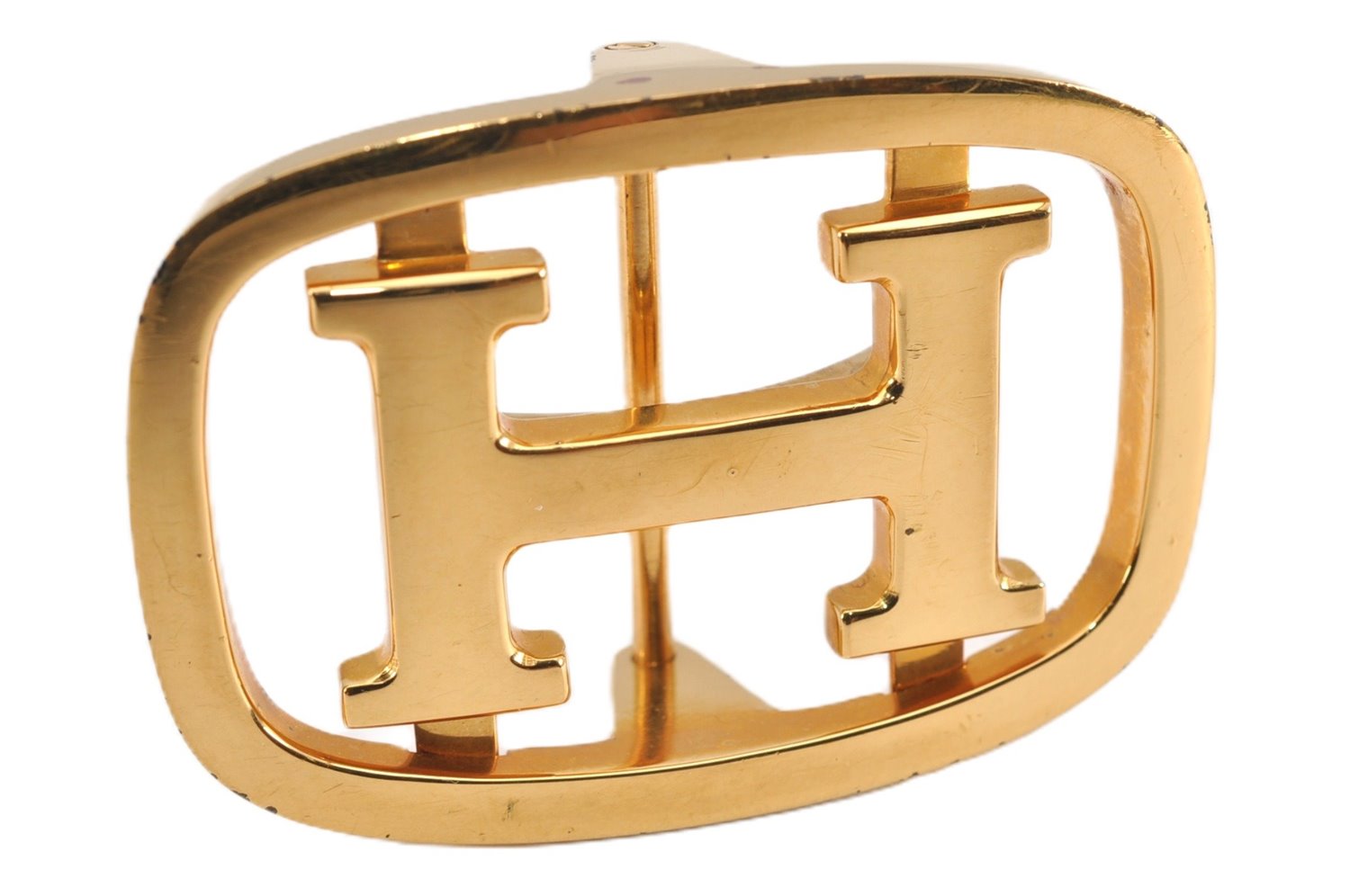 Authentic HERMES Vintage Buckle for Leather Belt H Logo Gold 2122G