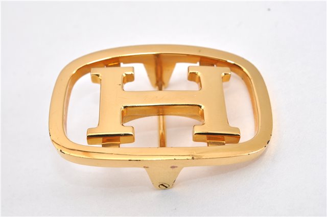 Authentic HERMES Vintage Buckle for Leather Belt H Logo Gold 2122G