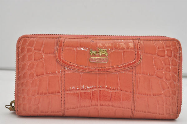 Authentic COACH Vintage Round Zip Long Wallet Purse Enamel Pink 2122I