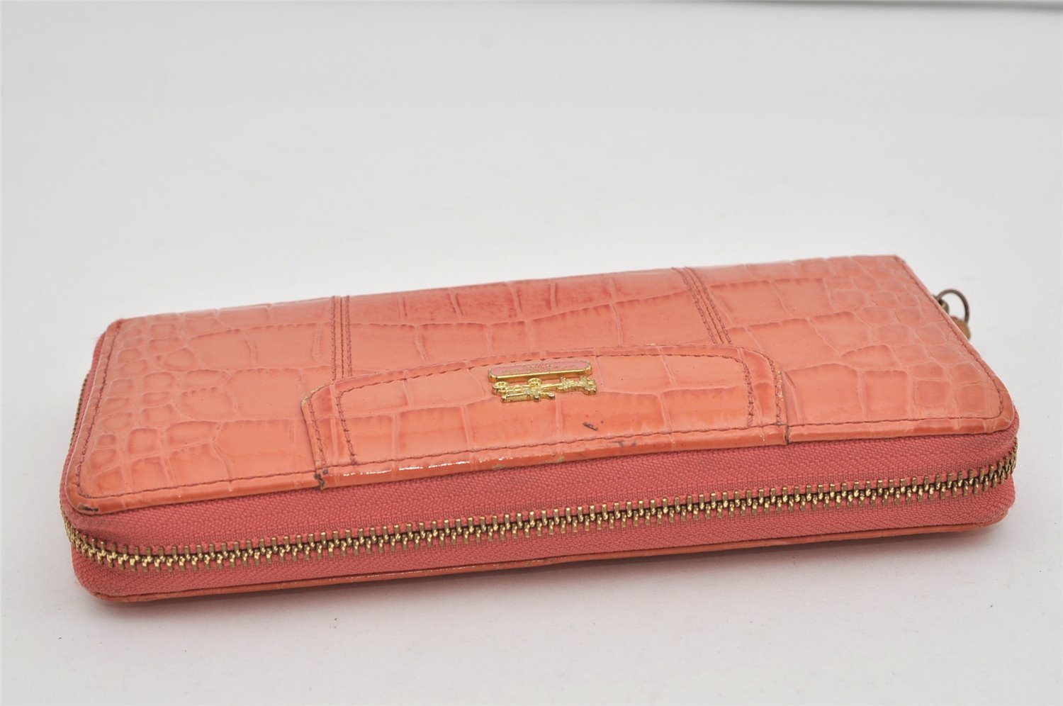 Authentic COACH Vintage Round Zip Long Wallet Purse Enamel Pink 2122I