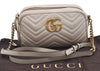 Authentic GUCCI GG Marmont Chain Shoulder Cross Body Bag Leather White 2123I