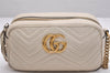 Authentic GUCCI GG Marmont Chain Shoulder Cross Body Bag Leather White 2123I