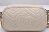 Authentic GUCCI GG Marmont Chain Shoulder Cross Body Bag Leather White 2123I