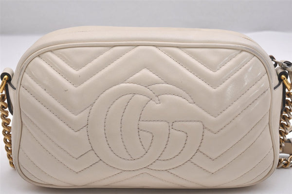 Authentic GUCCI GG Marmont Chain Shoulder Cross Body Bag Leather White 2123I