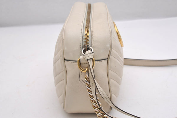 Authentic GUCCI GG Marmont Chain Shoulder Cross Body Bag Leather White 2123I