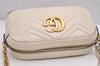 Authentic GUCCI GG Marmont Chain Shoulder Cross Body Bag Leather White 2123I