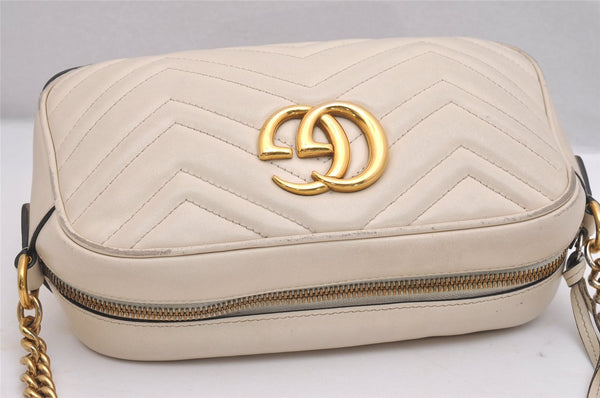 Authentic GUCCI GG Marmont Chain Shoulder Cross Body Bag Leather White 2123I