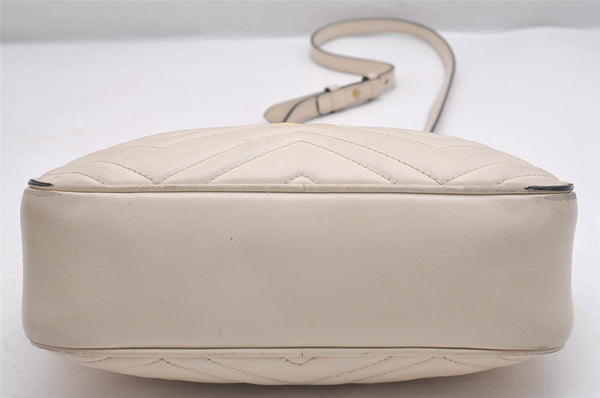Authentic GUCCI GG Marmont Chain Shoulder Cross Body Bag Leather White 2123I
