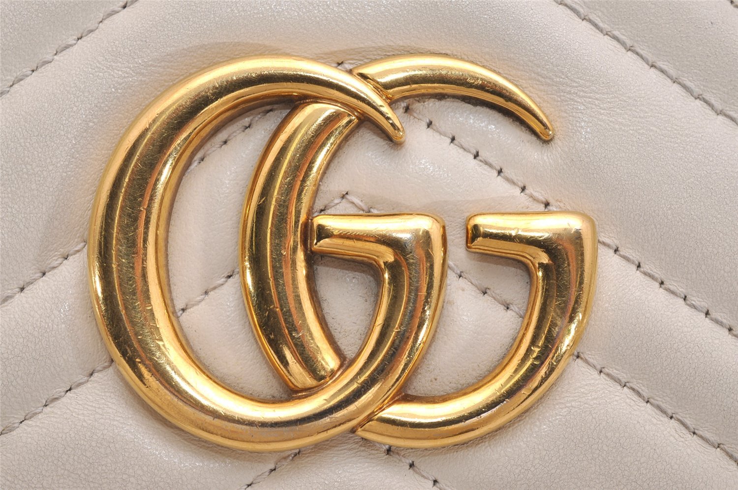 Authentic GUCCI GG Marmont Chain Shoulder Cross Body Bag Leather White 2123I