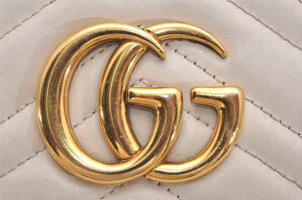 Authentic GUCCI GG Marmont Chain Shoulder Cross Body Bag Leather White 2123I