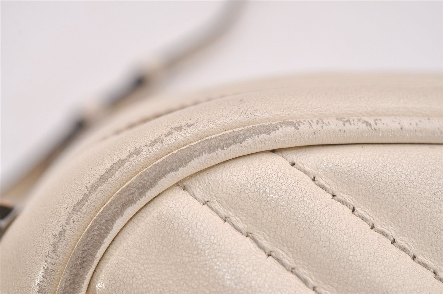 Authentic GUCCI GG Marmont Chain Shoulder Cross Body Bag Leather White 2123I