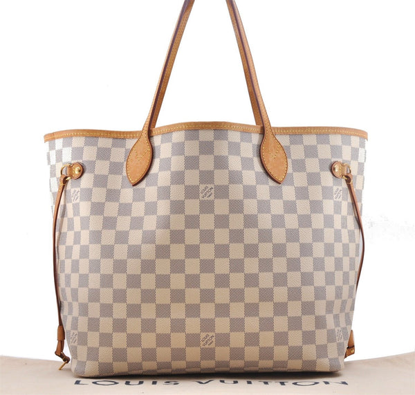 Authentic Louis Vuitton Damier Azur Neverfull MM Tote Bag N51107 LV 2124D