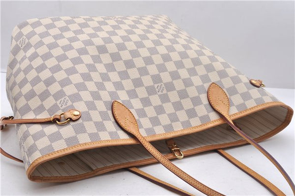 Authentic Louis Vuitton Damier Azur Neverfull MM Tote Bag N51107 LV 2124D