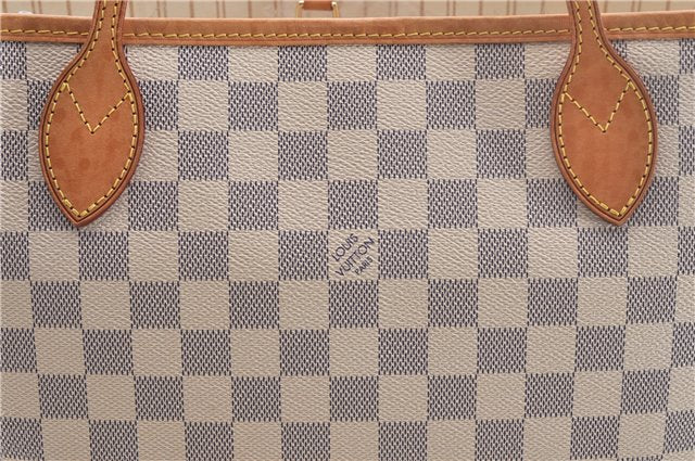 Authentic Louis Vuitton Damier Azur Neverfull MM Tote Bag N51107 LV 2124D