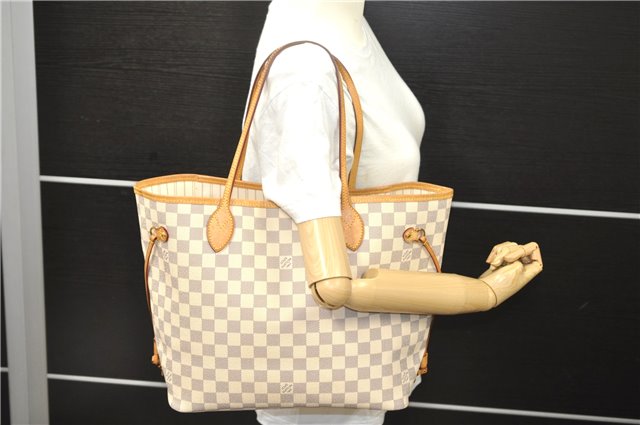 Authentic Louis Vuitton Damier Azur Neverfull MM Tote Bag N51107 LV 2124D