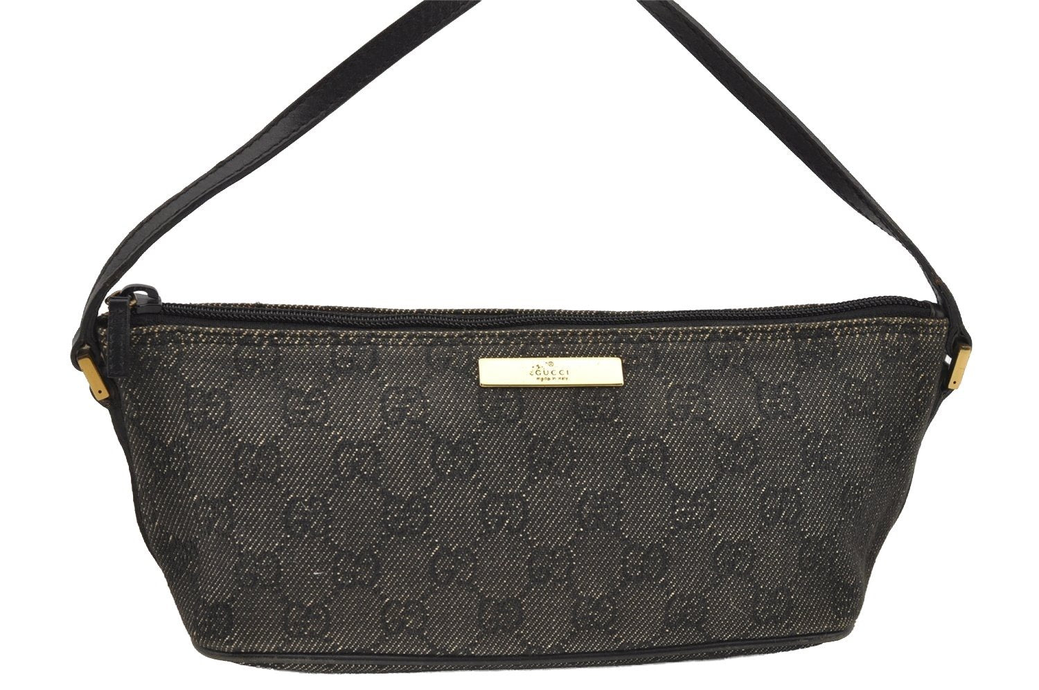 Authentic GUCCI Vintage Hand Bag Pouch Purse GG Canvas Leather 07198 Black 2126I