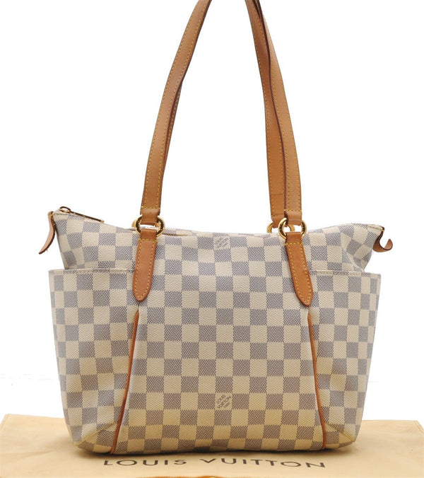 Authentic Louis Vuitton Damier Azur Totally PM Tote Bag White N41280 LV 2127D