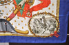 Authentic HERMES Carre 90 Scarf "NAPOLEON" Silk Blue Box 2128G