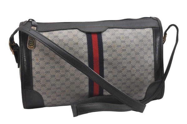 Authentic GUCCI Sherry Line Micro GG Shoulder Bag PVC Leather Navy Junk 2128I