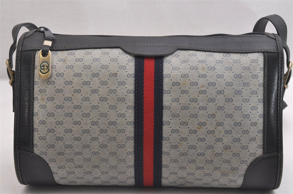 Authentic GUCCI Sherry Line Micro GG Shoulder Bag PVC Leather Navy Junk 2128I