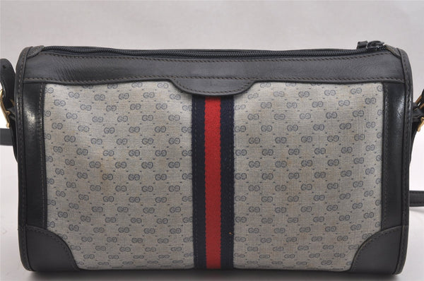 Authentic GUCCI Sherry Line Micro GG Shoulder Bag PVC Leather Navy Junk 2128I