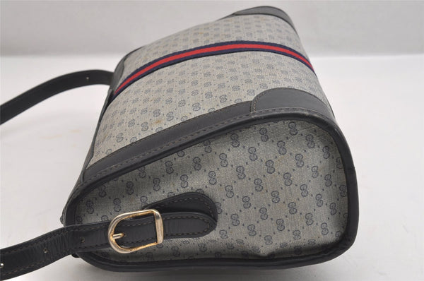 Authentic GUCCI Sherry Line Micro GG Shoulder Bag PVC Leather Navy Junk 2128I