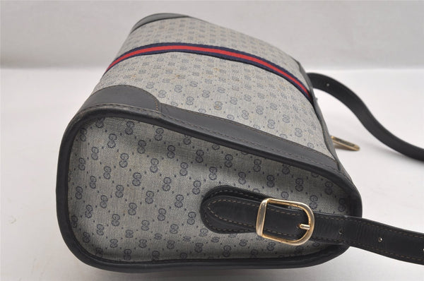 Authentic GUCCI Sherry Line Micro GG Shoulder Bag PVC Leather Navy Junk 2128I