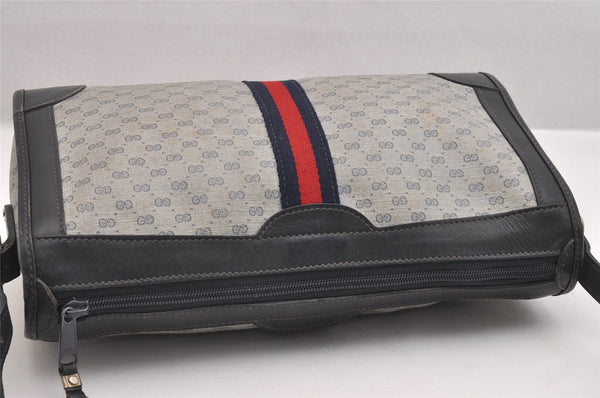 Authentic GUCCI Sherry Line Micro GG Shoulder Bag PVC Leather Navy Junk 2128I