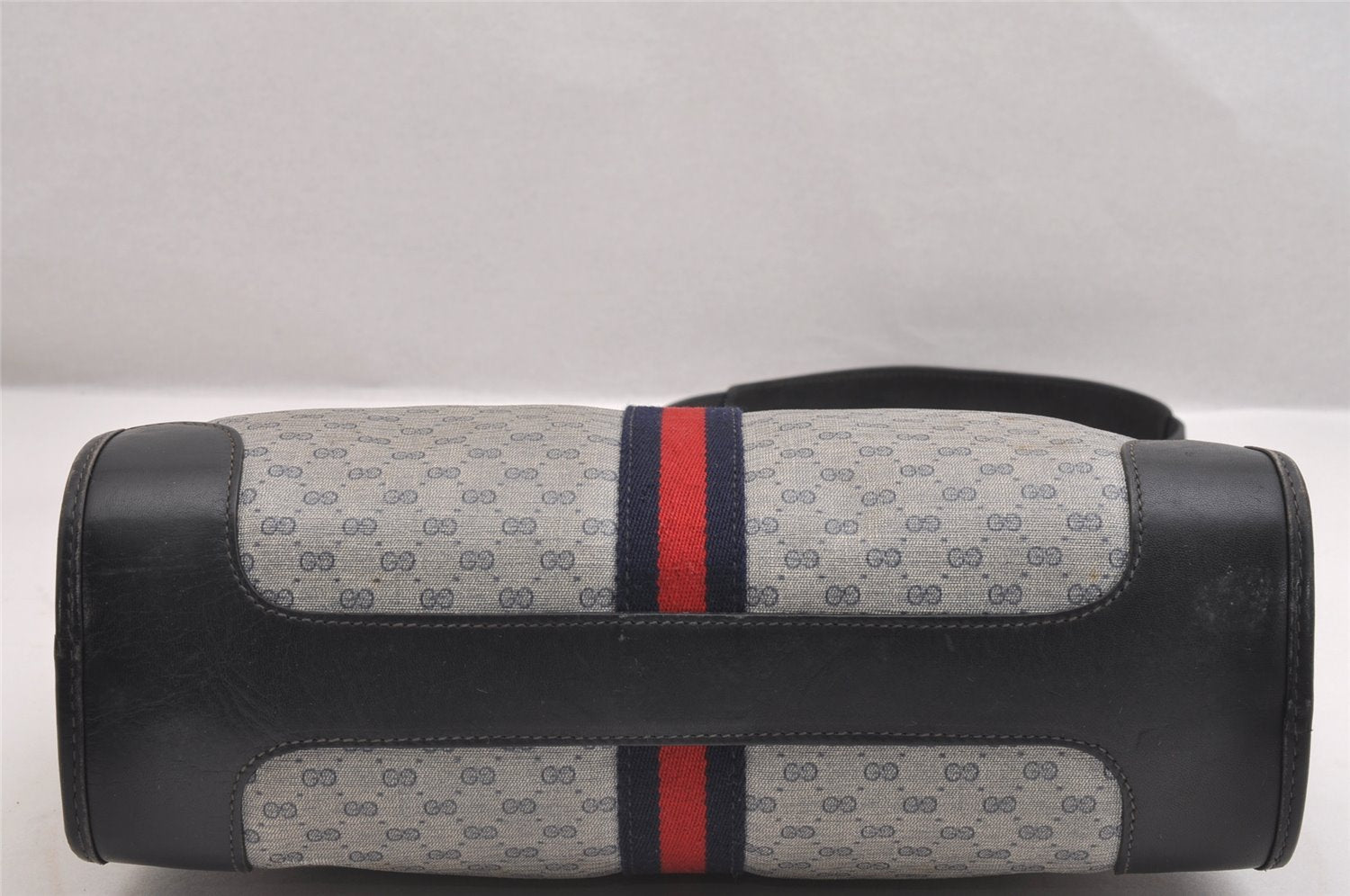 Authentic GUCCI Sherry Line Micro GG Shoulder Bag PVC Leather Navy Junk 2128I