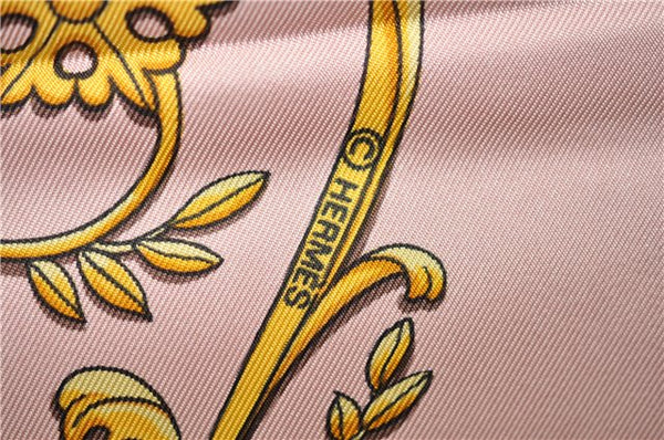 Auth HERMES Carre 90 Scarf "LA PROMENADE DE LONGCHAMPS " Silk Pink Box 2129G