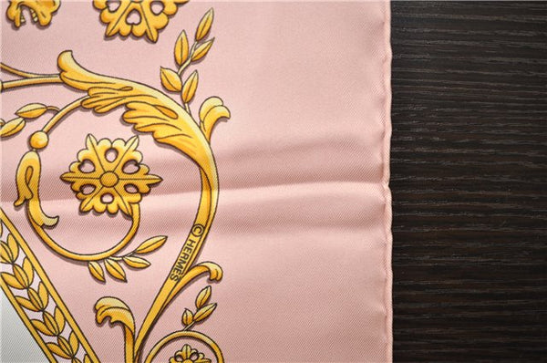 Auth HERMES Carre 90 Scarf "LA PROMENADE DE LONGCHAMPS " Silk Pink Box 2129G