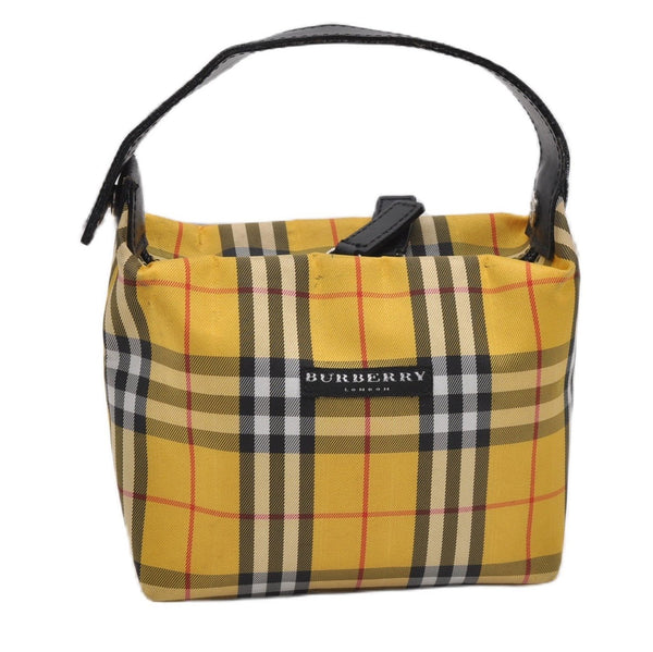 Authentic BURBERRY Check Hand Bag Pouch Purse Nylon Leather Yellow 2130G