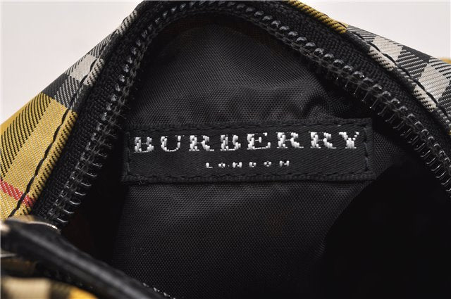 Authentic BURBERRY Check Hand Bag Pouch Purse Nylon Leather Yellow 2130G