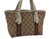 Authentic GUCCI Web Sherry Line Tote Bag GG Canvas Leather 139261 Brown 2130I