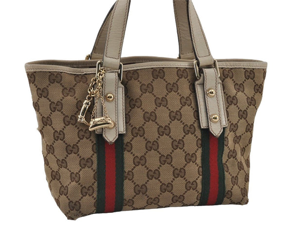 Authentic GUCCI Web Sherry Line Tote Bag GG Canvas Leather 139261 Brown 2130I