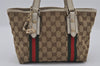 Authentic GUCCI Web Sherry Line Tote Bag GG Canvas Leather 139261 Brown 2130I