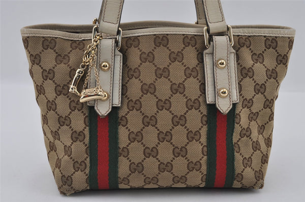Authentic GUCCI Web Sherry Line Tote Bag GG Canvas Leather 139261 Brown 2130I
