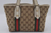 Authentic GUCCI Web Sherry Line Tote Bag GG Canvas Leather 139261 Brown 2130I