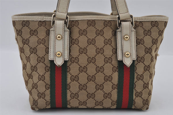 Authentic GUCCI Web Sherry Line Tote Bag GG Canvas Leather 139261 Brown 2130I