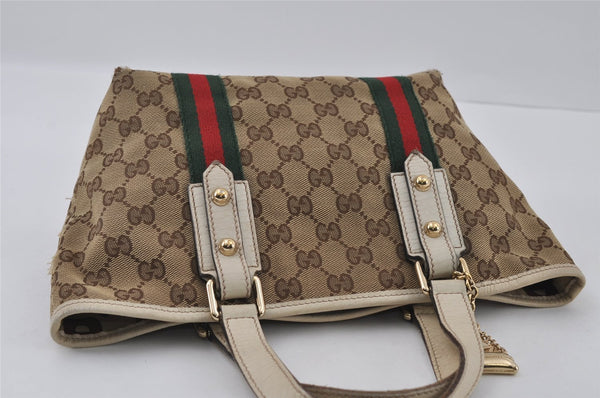 Authentic GUCCI Web Sherry Line Tote Bag GG Canvas Leather 139261 Brown 2130I
